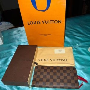 Authentic LOUIS VUITTON Damiere Ebene Portefeuille Insolite Brown/Red LongWallet